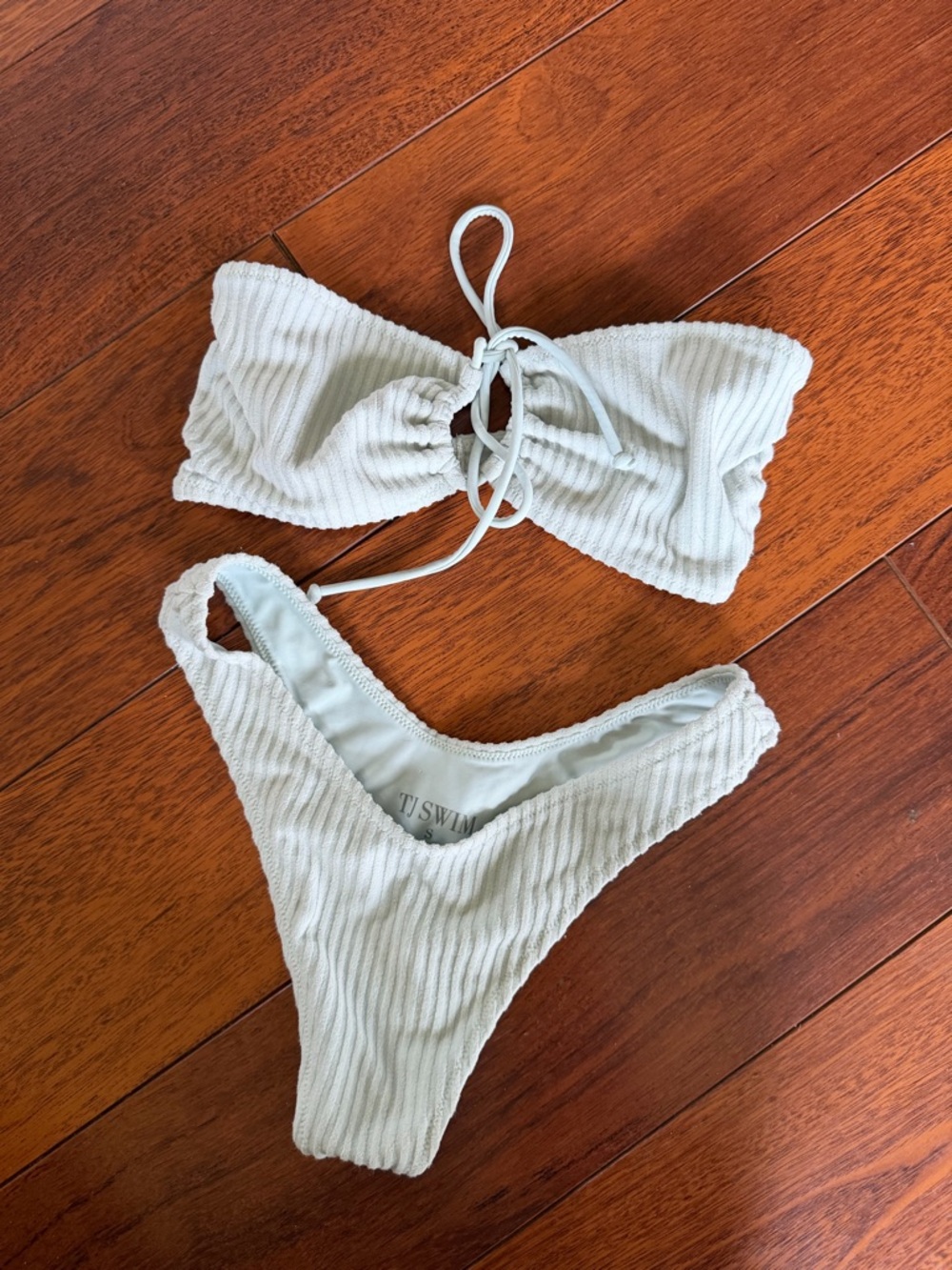 TJ Swim Light Sage Ribbed Bandeau Bikini Set